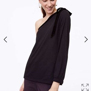 LOFT Black Velvet Tie One Shoulder Top